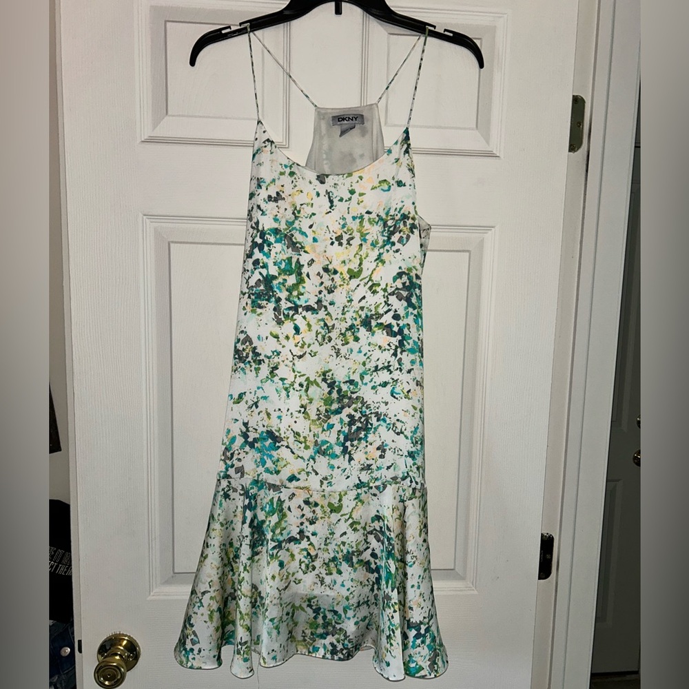 DKNY Abstract Green and White Midi Dress